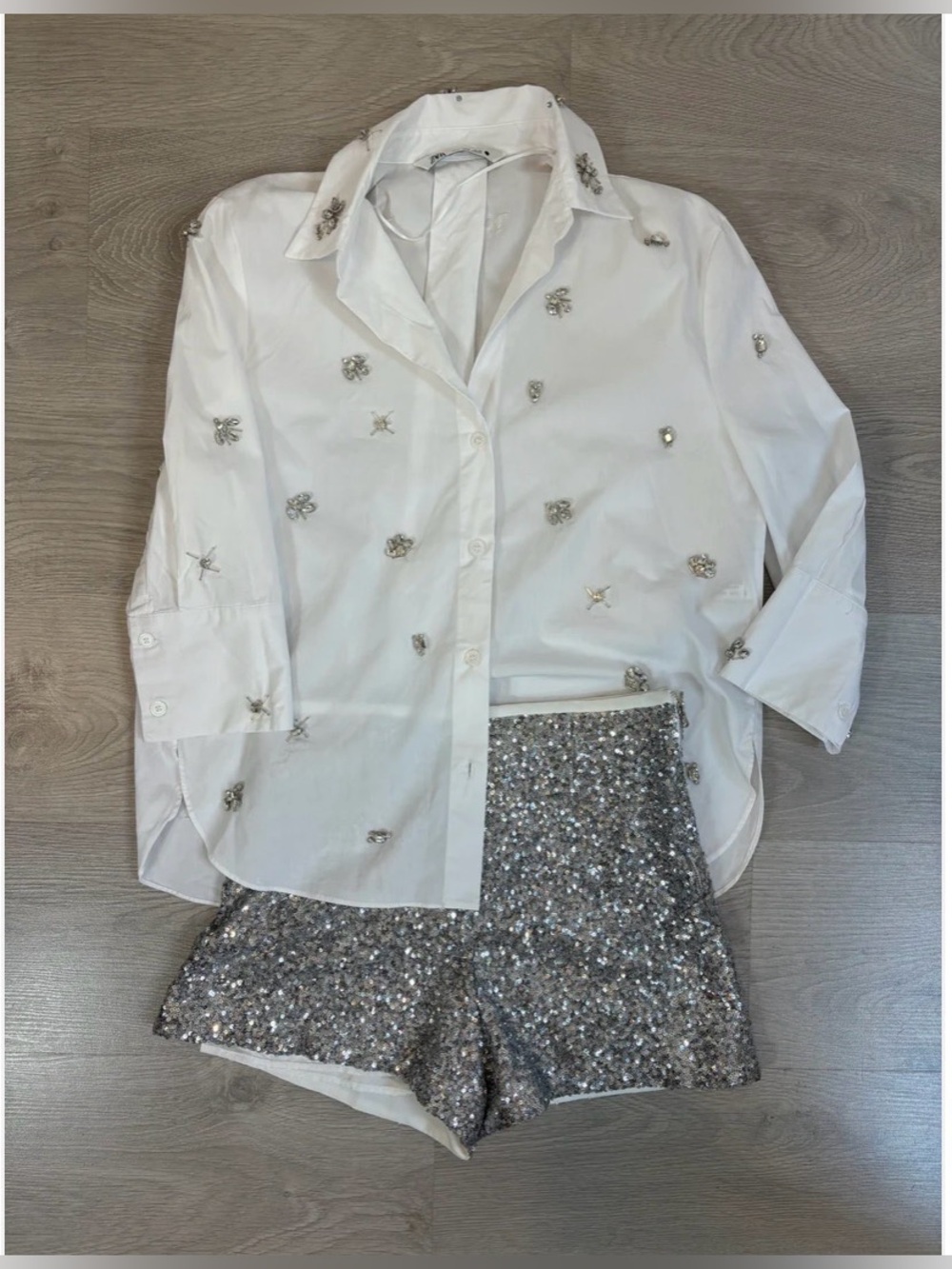 NWT Zara Silver Sequin Shorts
